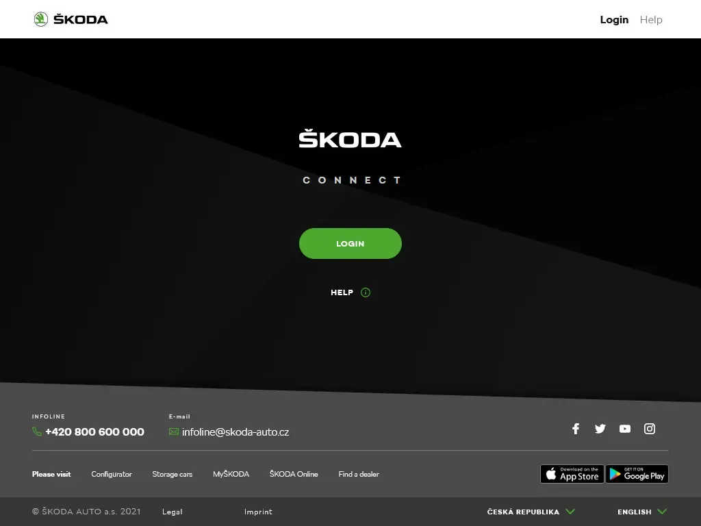 Skoda Connect login page